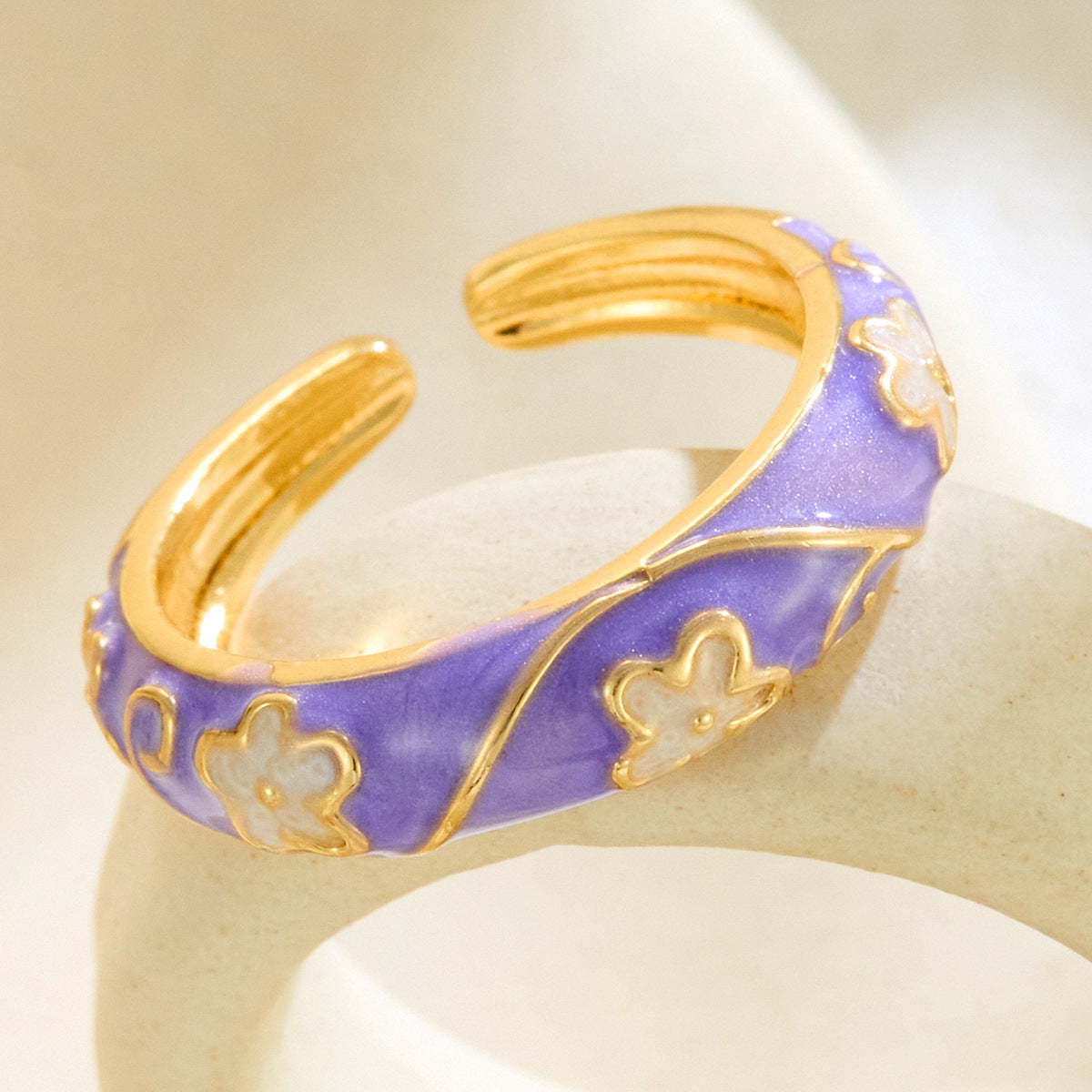 Chinese-style Vintage Colorful Floral Ring