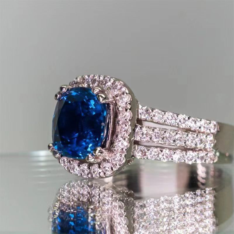 Luxury Womens Ring With Copper Inlay And Blue Zircon