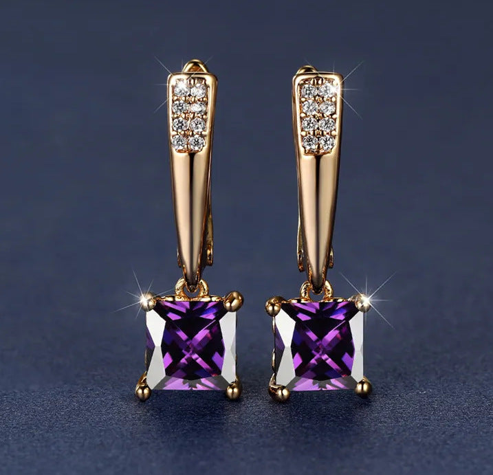 Champagne Gold Geometric Square Black Diamond Ear Clips Light Luxury Earrings