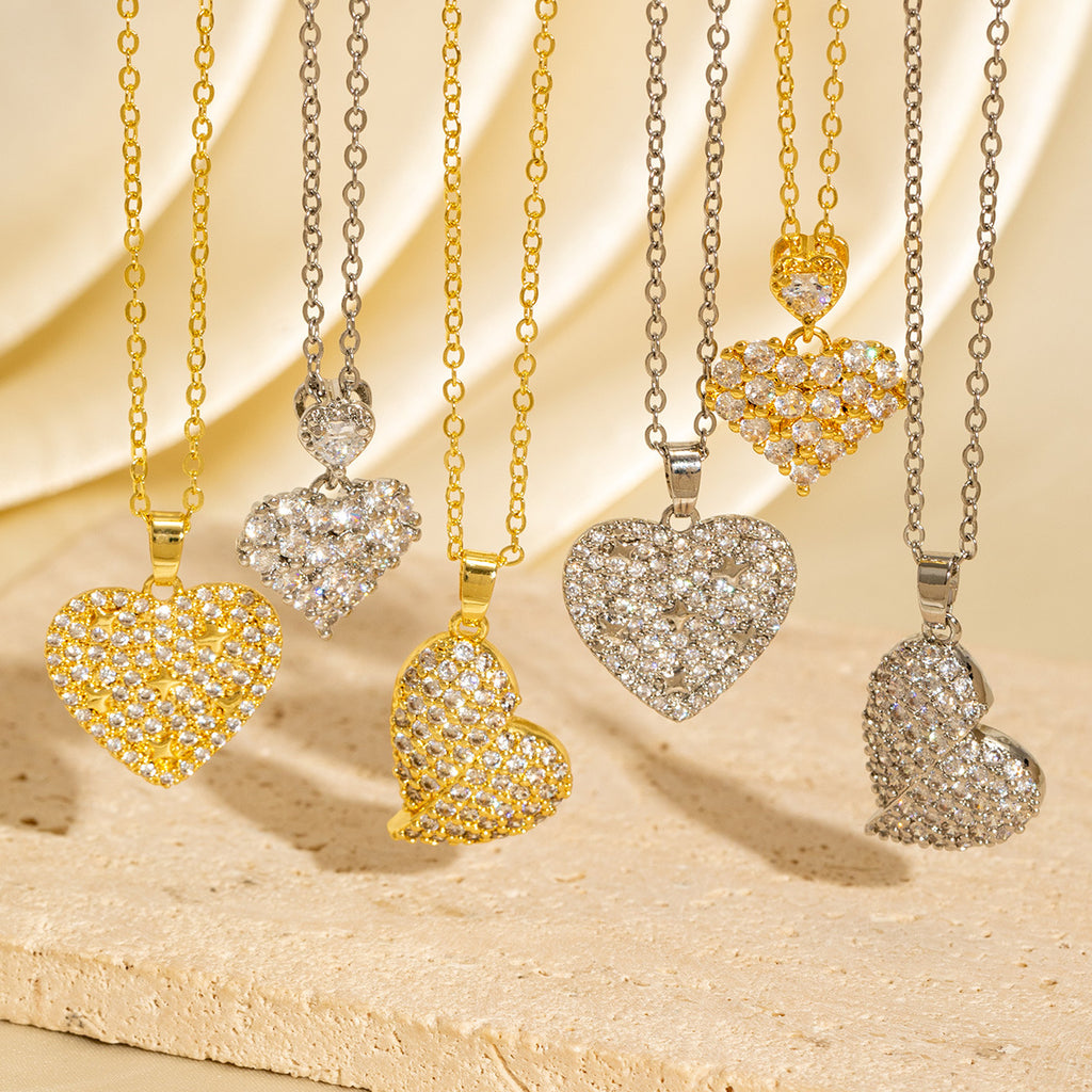 Light-luxury Vintage Micro-pave Zircon Heart Sweater Chain
