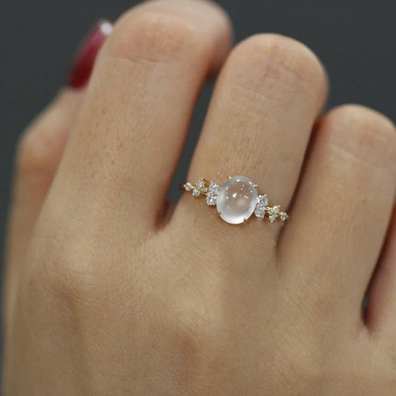 Moonstone Light-Luxury French Court-Style Geometric Ring For Women