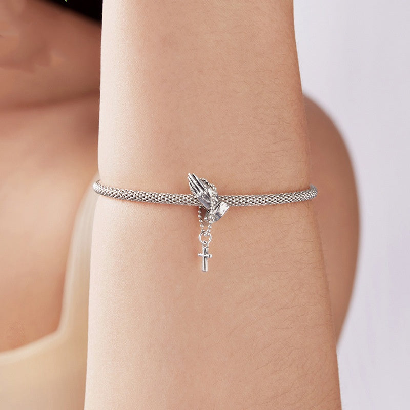 Chain Cross Diy Beaded S925 Sterling Silver String Ornament
