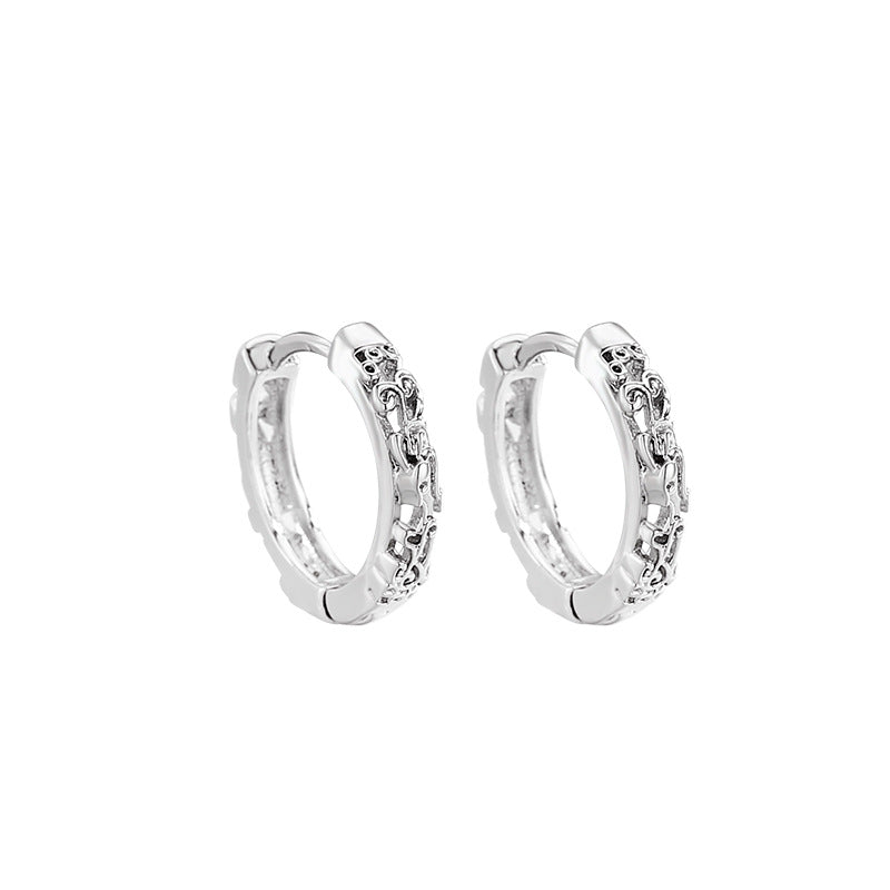 Simple Versatile Black And White Hollow-out Hoop Earrings For Women