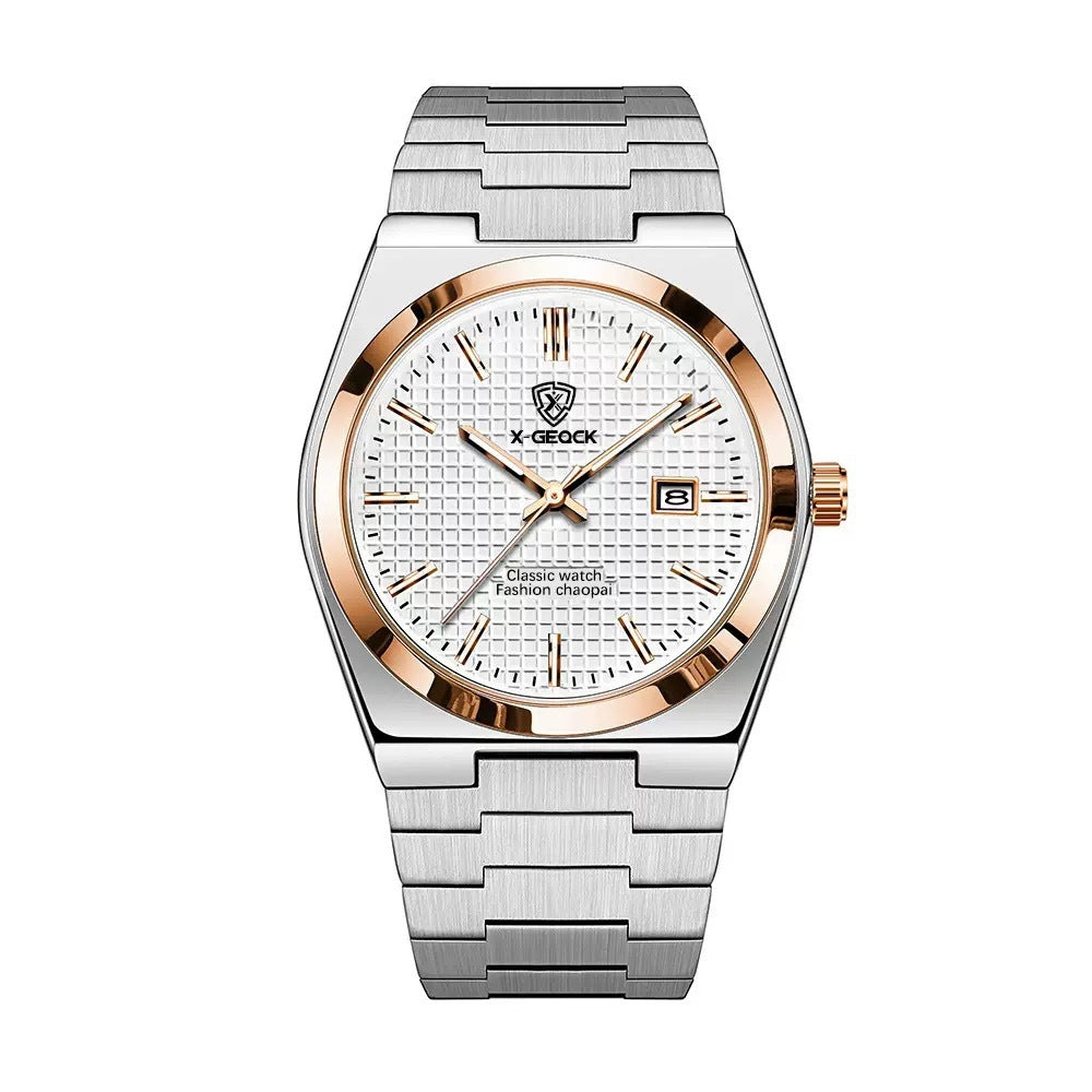 Men's Watch Quartz Simple Fashion Wrist Watch Steel Belt Waterproof Calendar Genuine Goods