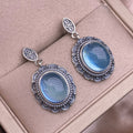 S925 Silver Inlaid Vintage Silver Jewelry Delicate Aquamarine Earrings