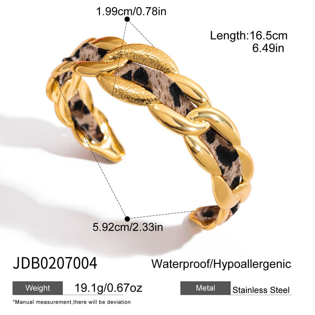 Vintage Leopard-Print Womens Bracelet In 18K Gold And Stainless Steel