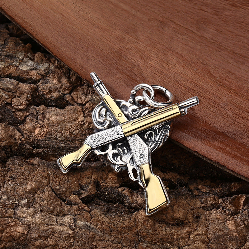 Exquisite And Domineering Dual Gun Heart-shaped 925 Sterling Silver Pendant