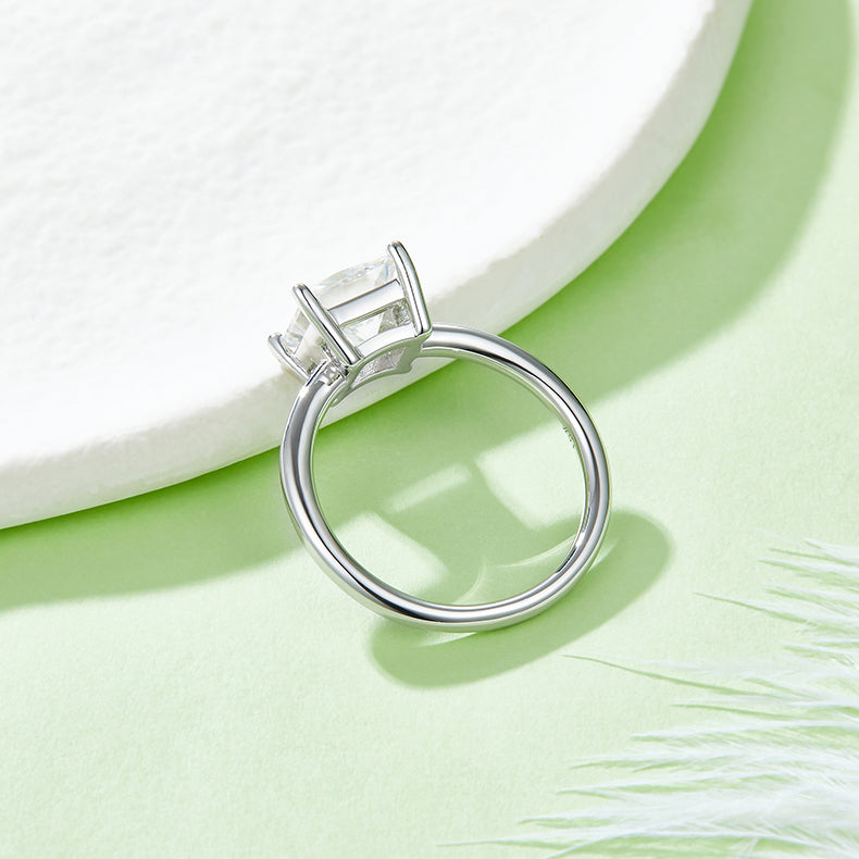 Square Moissanite Set With Top-quality Moissanite Luxury And Fashionable Light Luxury Jewelry Silver Ring S925 Silver Electroplated With Platinum