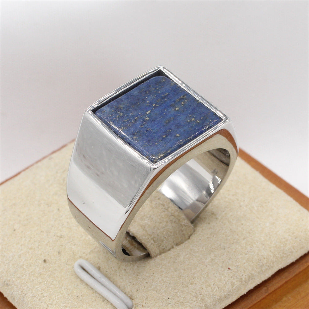 Fashionable And Minimalist Square Gemstone Titanium Steel Ring For Men