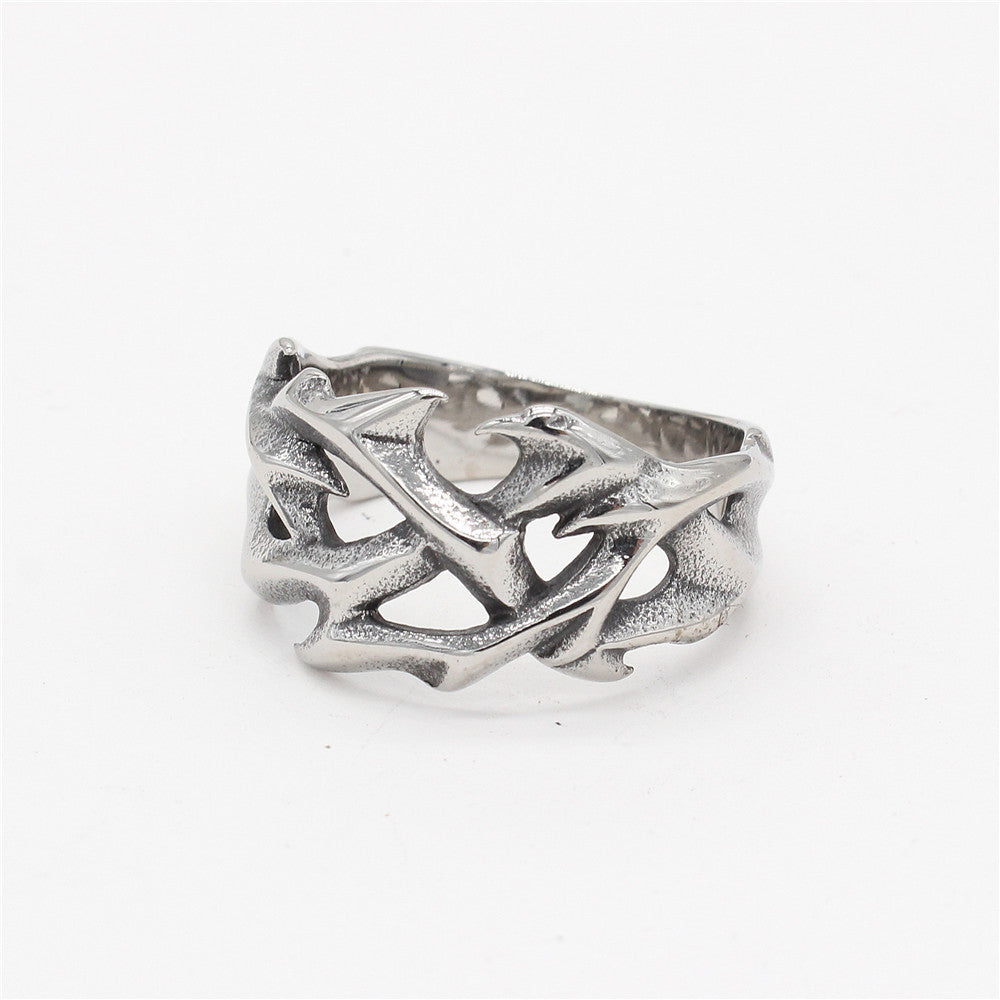 Vintage Dragon-Design Totem Flame Mens Titanium Steel Ring