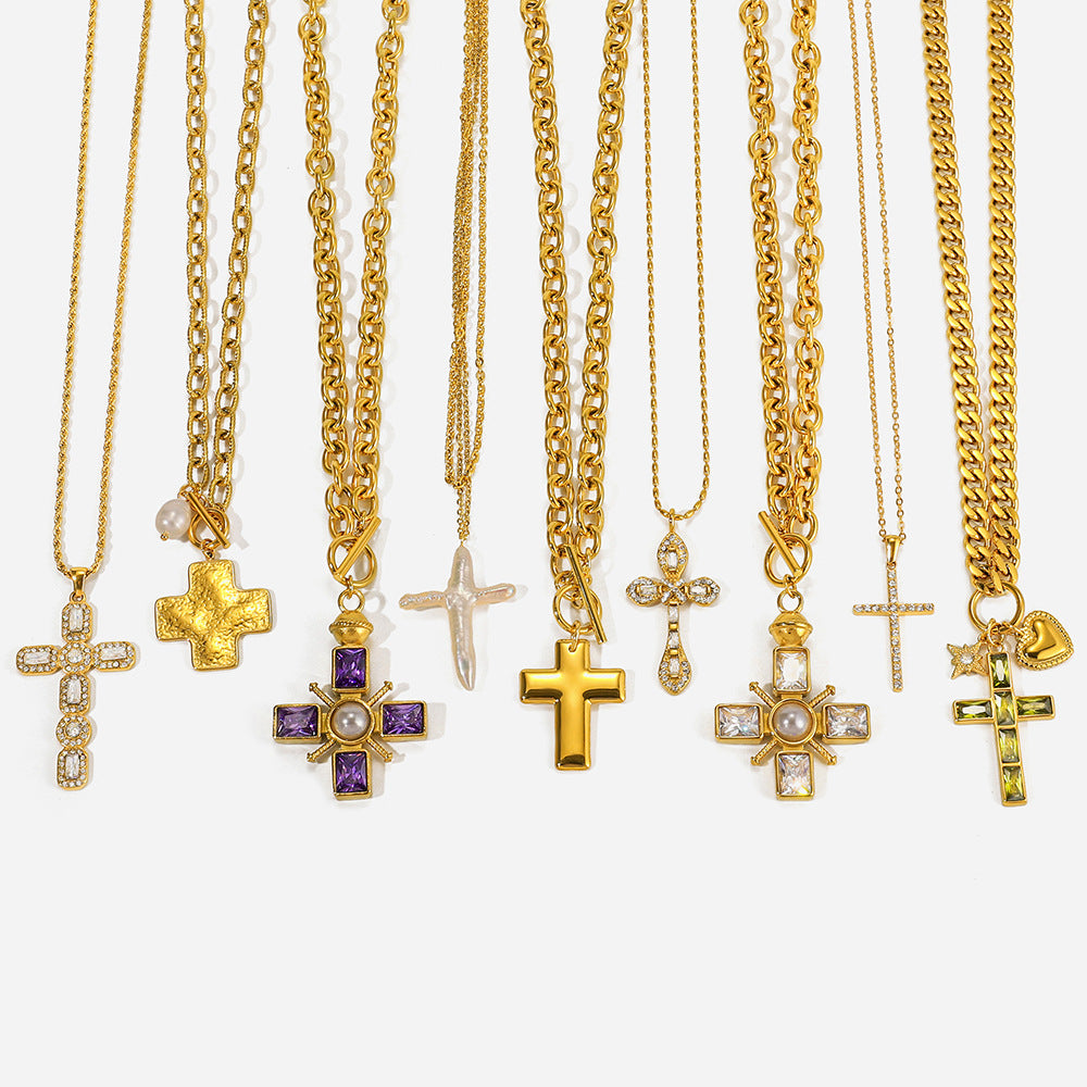 Titanium Steel Cross Pendant For Womens Sweater Chain