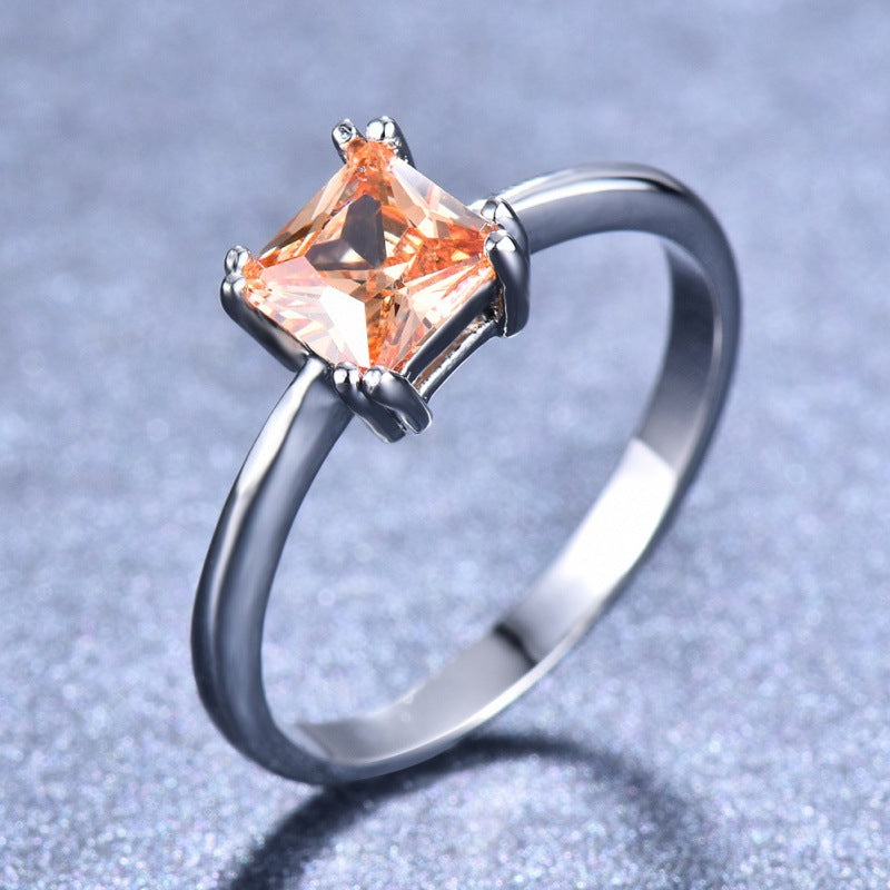 Womens Platinum Square Ring With Four Prongs