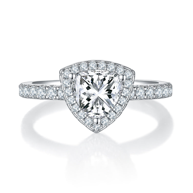 Triangular Moissanite Set With Top-quality Moissanite Luxury And Fashionable Light Luxury Jewelry Silver Ring S925 Silver Electroplated With Platinum