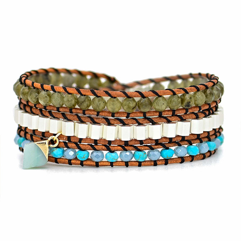 Natural Stone And Cowhide Braided Bracelet
