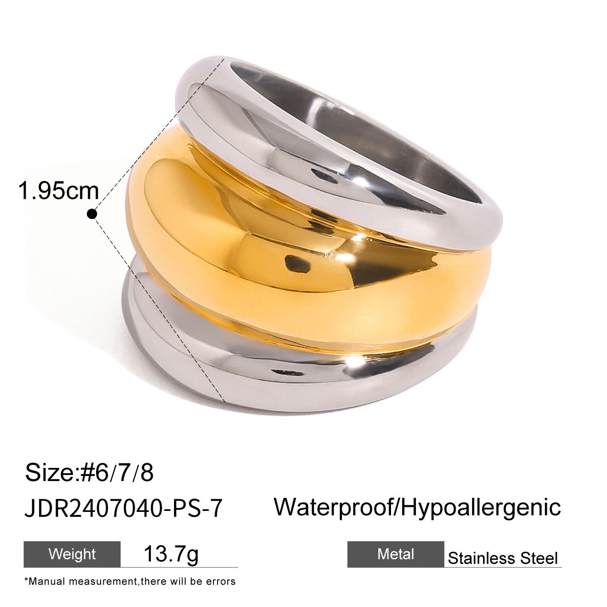 Jeding ColorBlock Ring Titanium Steel Jewelry That Won't Fade Light Luxury Ring Stainless Steel Accessory