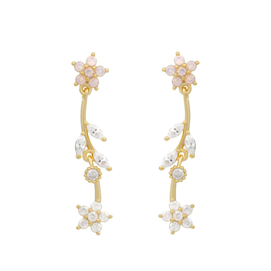 Korean-style Elegant Flower And Willow Leaf Stud Earrings Creative Long Design