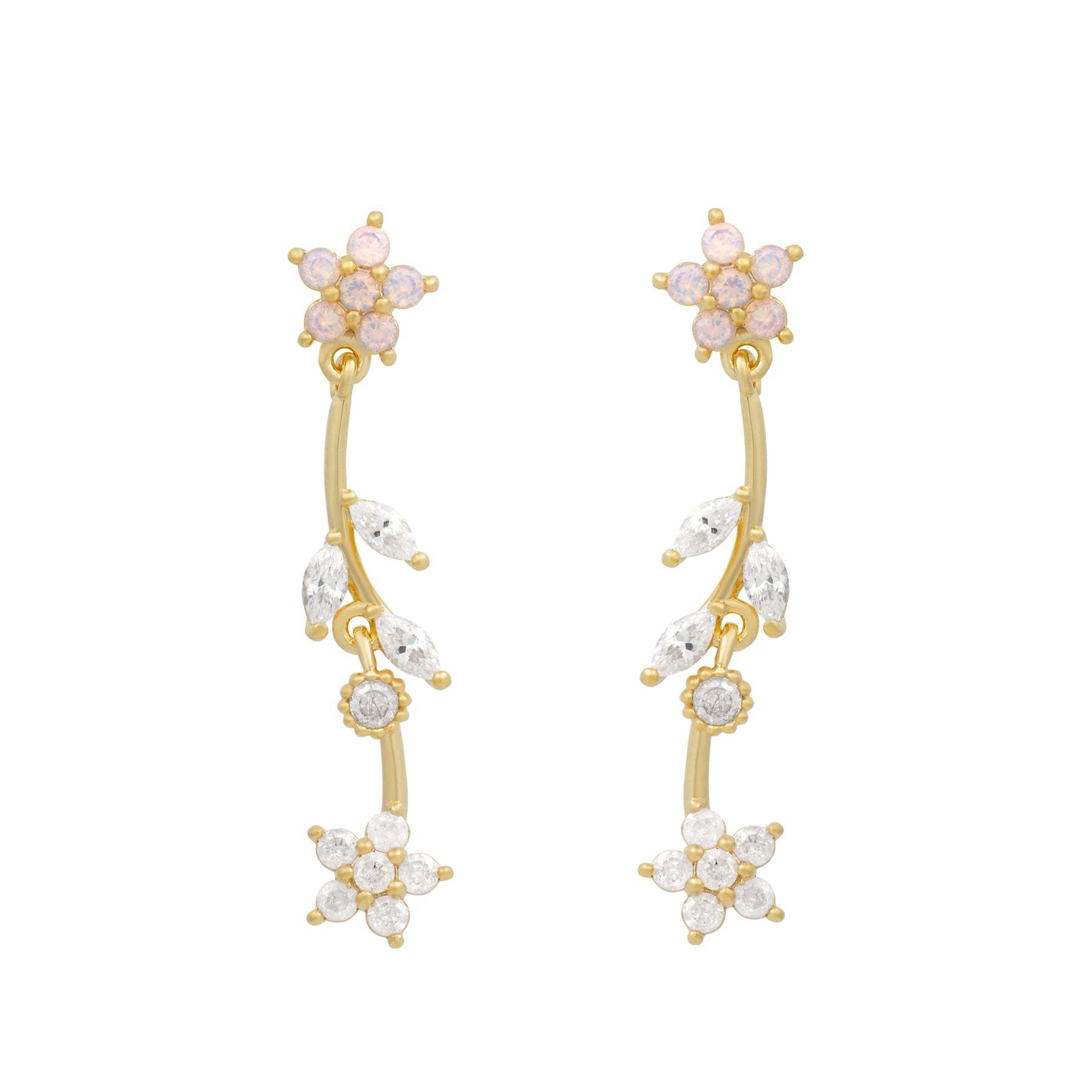 Korean-style Elegant Flower And Willow Leaf Stud Earrings Creative Long Design