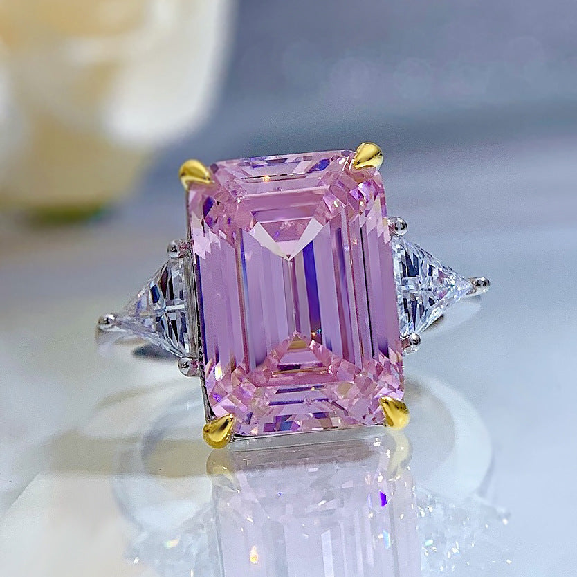 Square Sugar Cube Ring With Simulated Diamonds For Women
