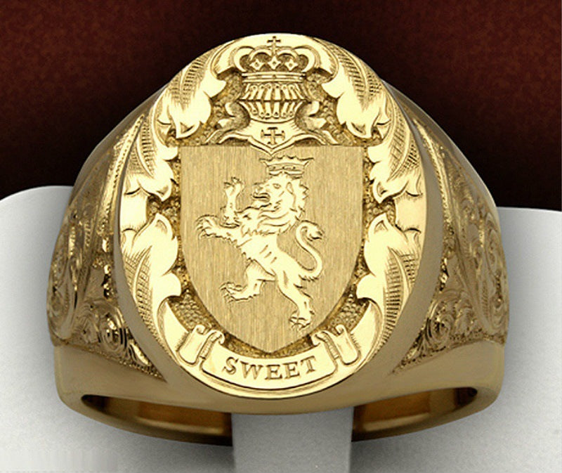 Crown, Lion And Shield Badge Ring
