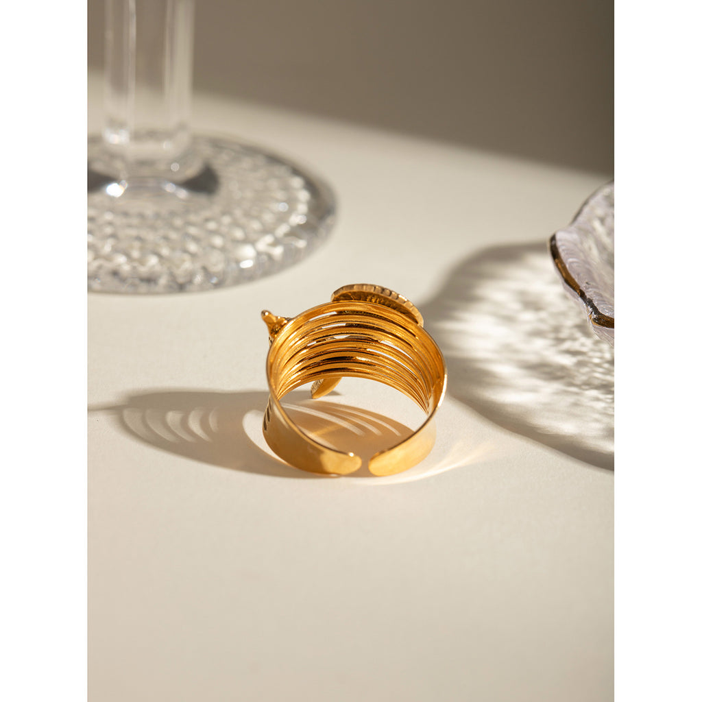18k Gold Stainless Steel Starfish Conch Shell Open Ring