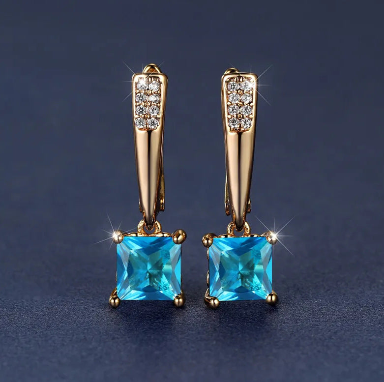 Champagne Gold Geometric Square Black Diamond Ear Clips Light Luxury Earrings