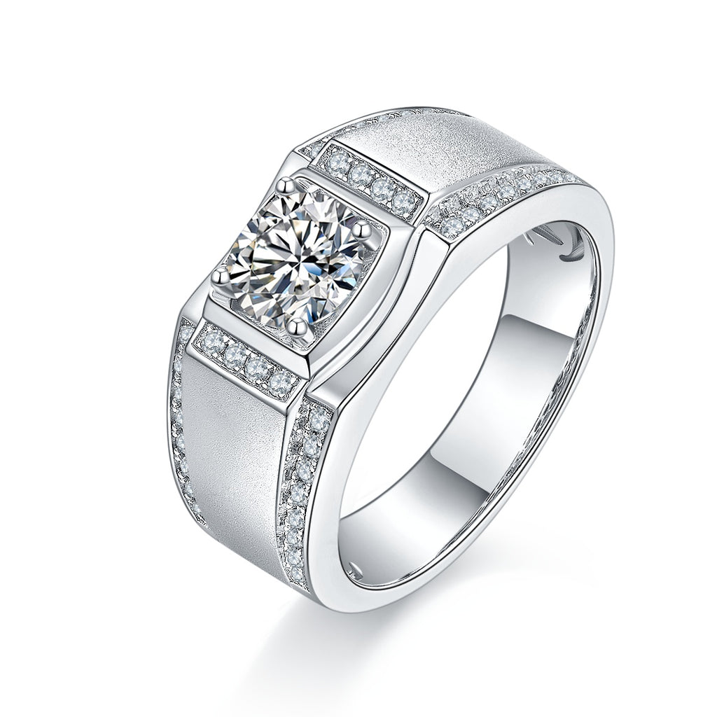 Men's 1-carat Luxury And Fashionable Light Luxury Jewelry Silver Ring Set With Top-quality Moissanite, S925 Silver-plated Platinum