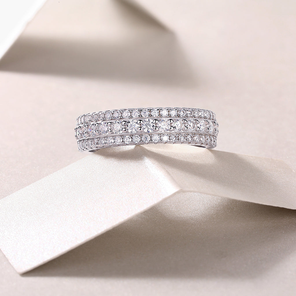 Cold Moonlight - Set With Top-quality Moissanite S925 Silver And Platinum-plated Diamond Wedding Ring. The Ring Can Be Inspected With A Diamond Pen