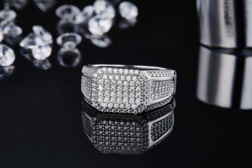 Men's Luxury And Fashionable Light Luxury Jewelry Silver Ring S925 Silver-plated Platinum Set With Top-quality Moissanite