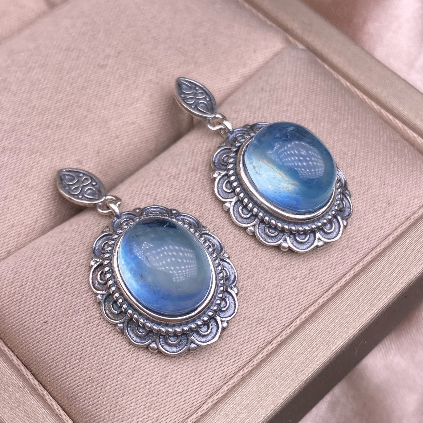 S925 Silver Inlaid Vintage Silver Jewelry Delicate Aquamarine Earrings