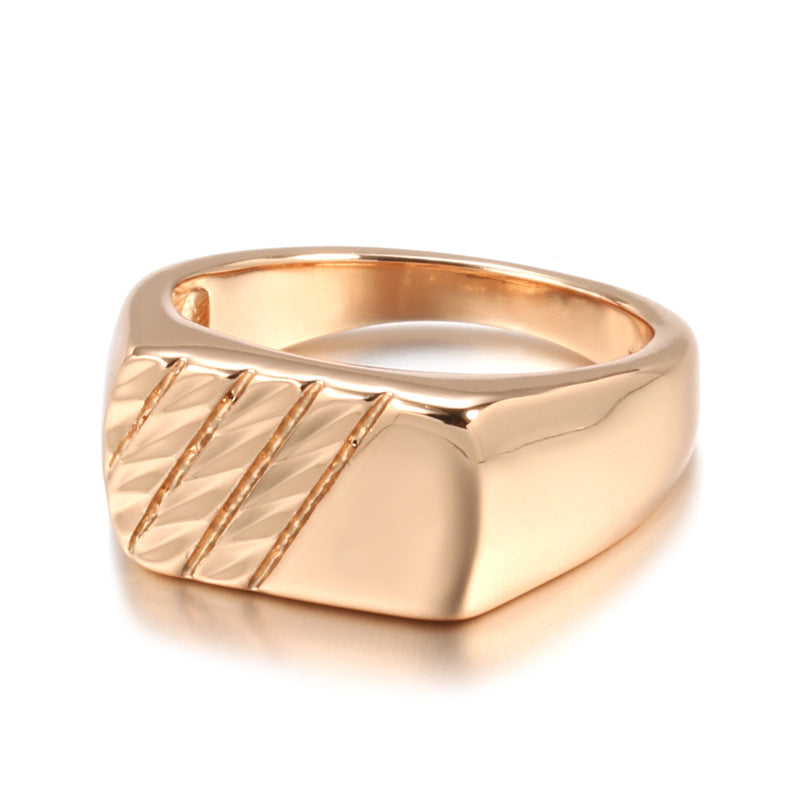 Geometric Rectangular Minimalist Smooth Embossed Ring