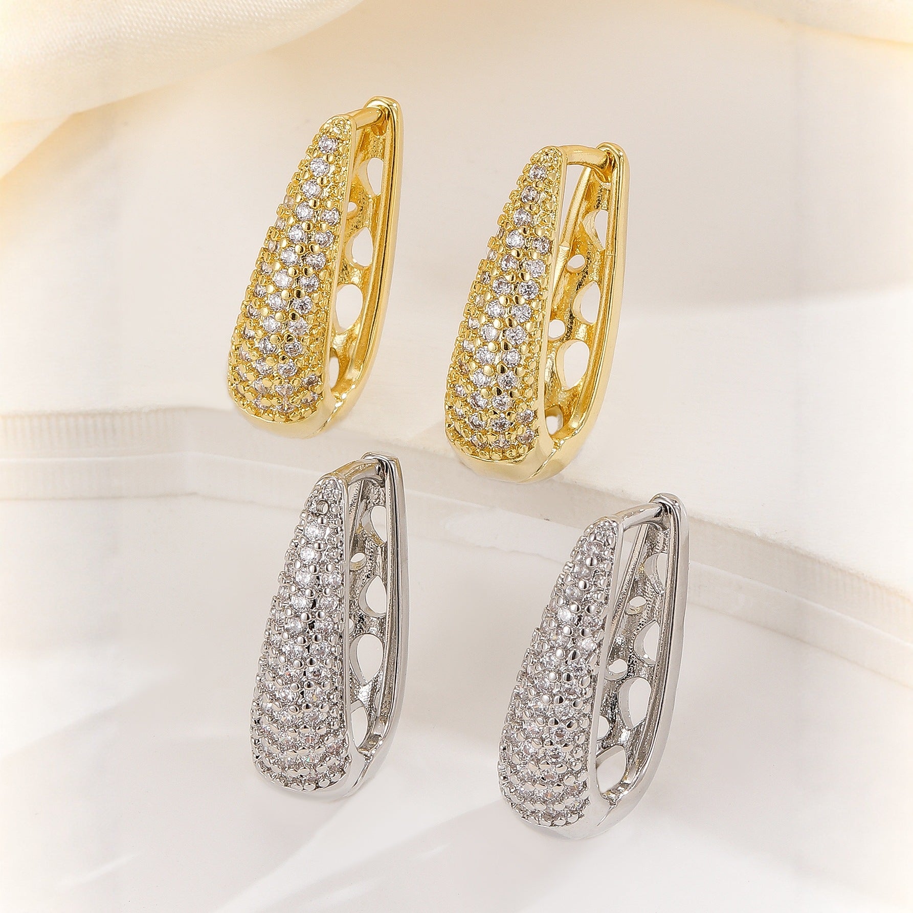 Elegant Temperament With Full Diamond Copper Earrings