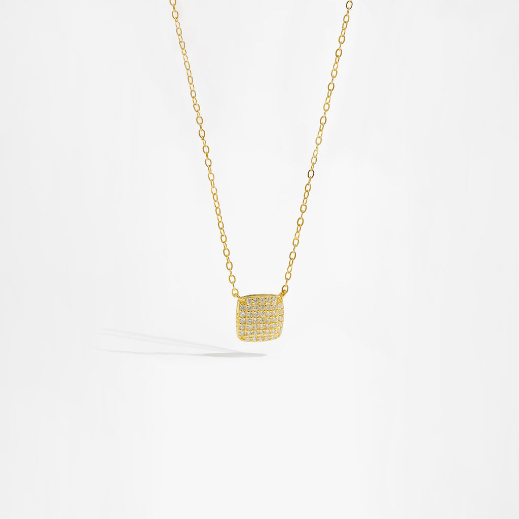 S925 Sterling Silver Square Stone Full Pave Pendant Necklace