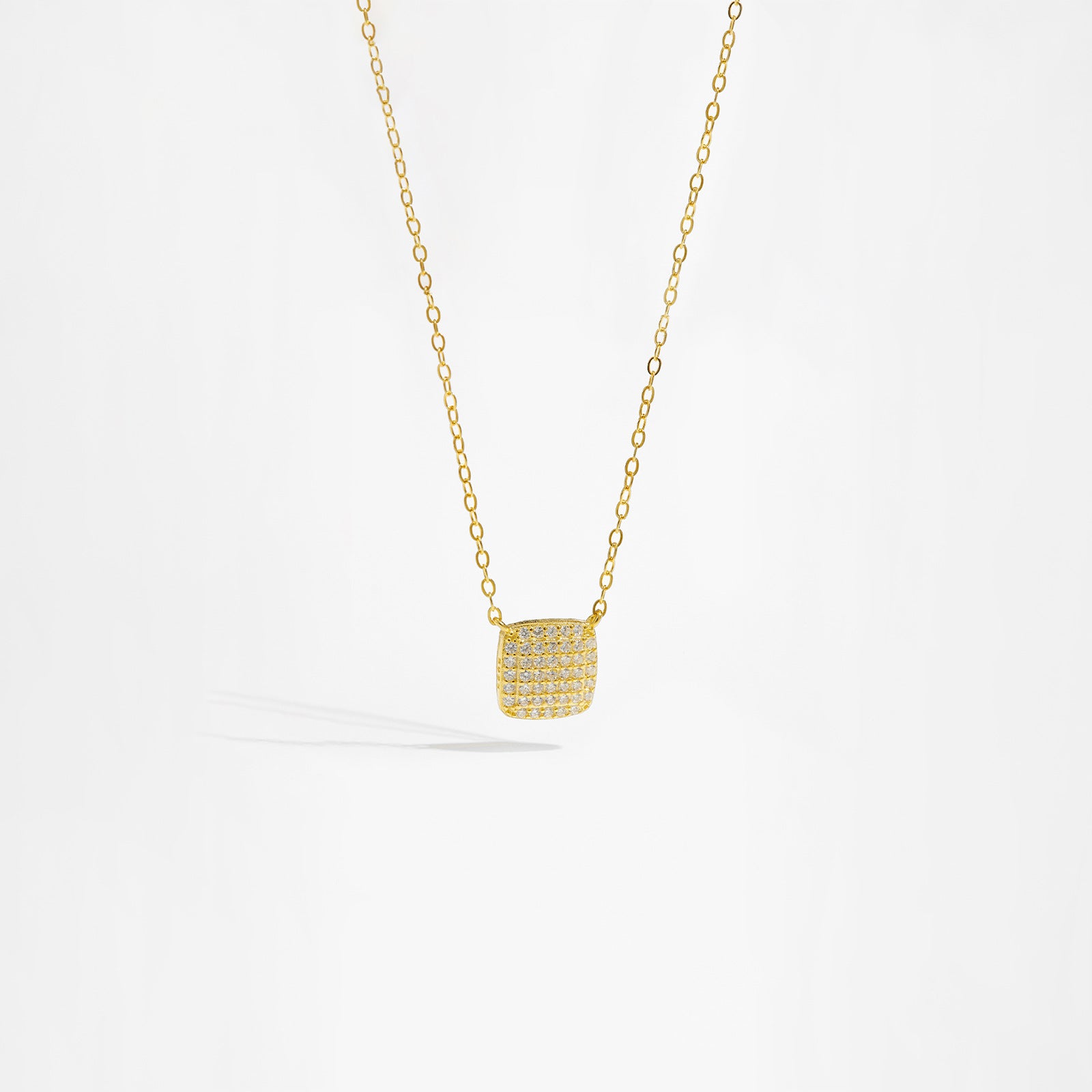 S925 Sterling Silver Square Stone Full Pave Pendant Necklace