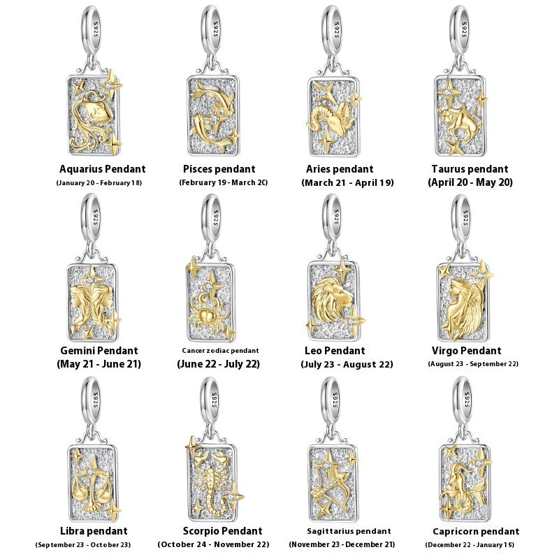 S925 Sterling Silver Twelve Constellation Pendant Ornaments Accessories