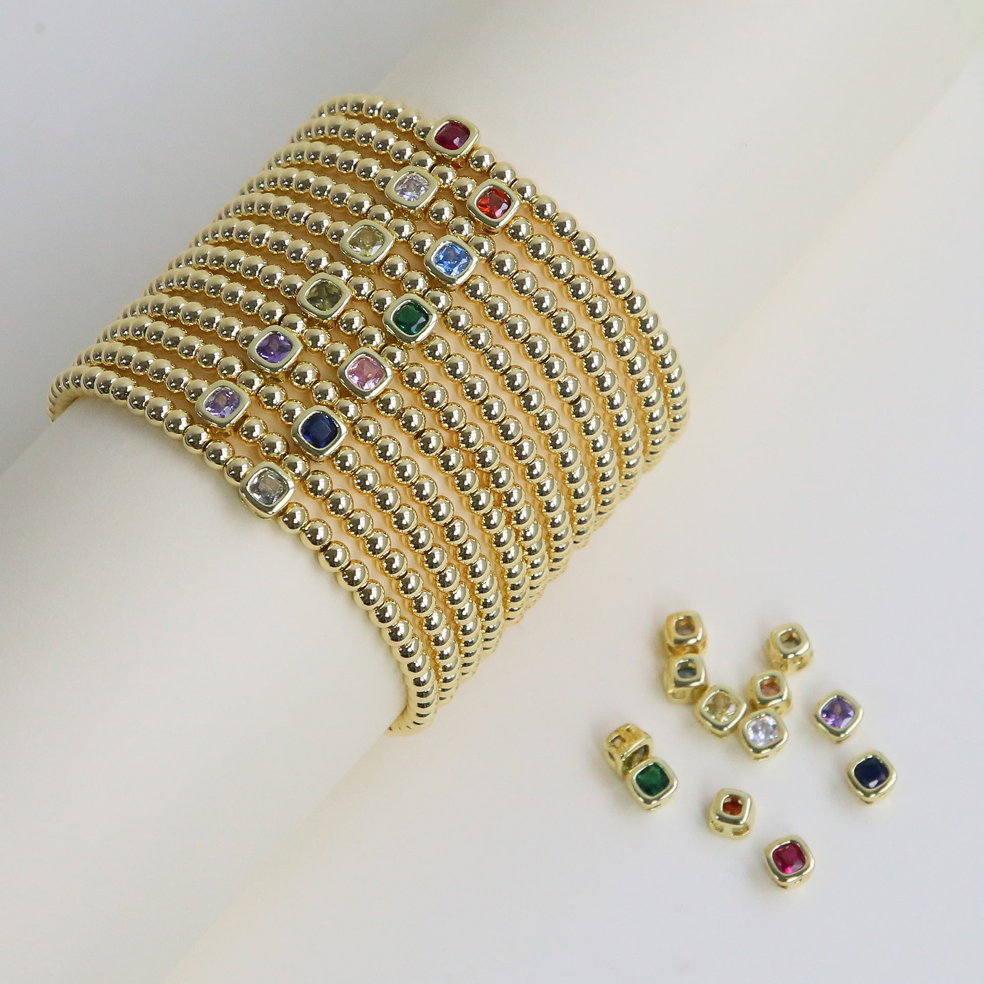 December Square Birthstone Bracelet In Brass