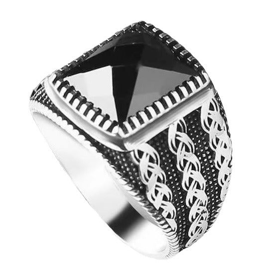 Gemstone-inlaid Alloy Ring For Men In European And American Styles