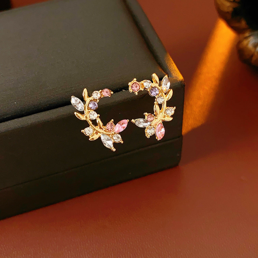 S925 Sterling Silver Stud Earrings For Women Crystal Floral Wreath Earrings Zircon Flower Small Stud Earrings