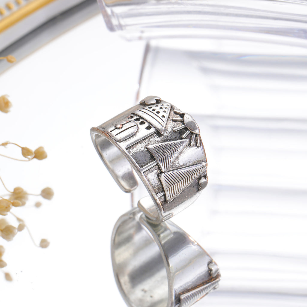 Ethnic-style Vintage Creative Wide-band Distressed Open Womens Ring
