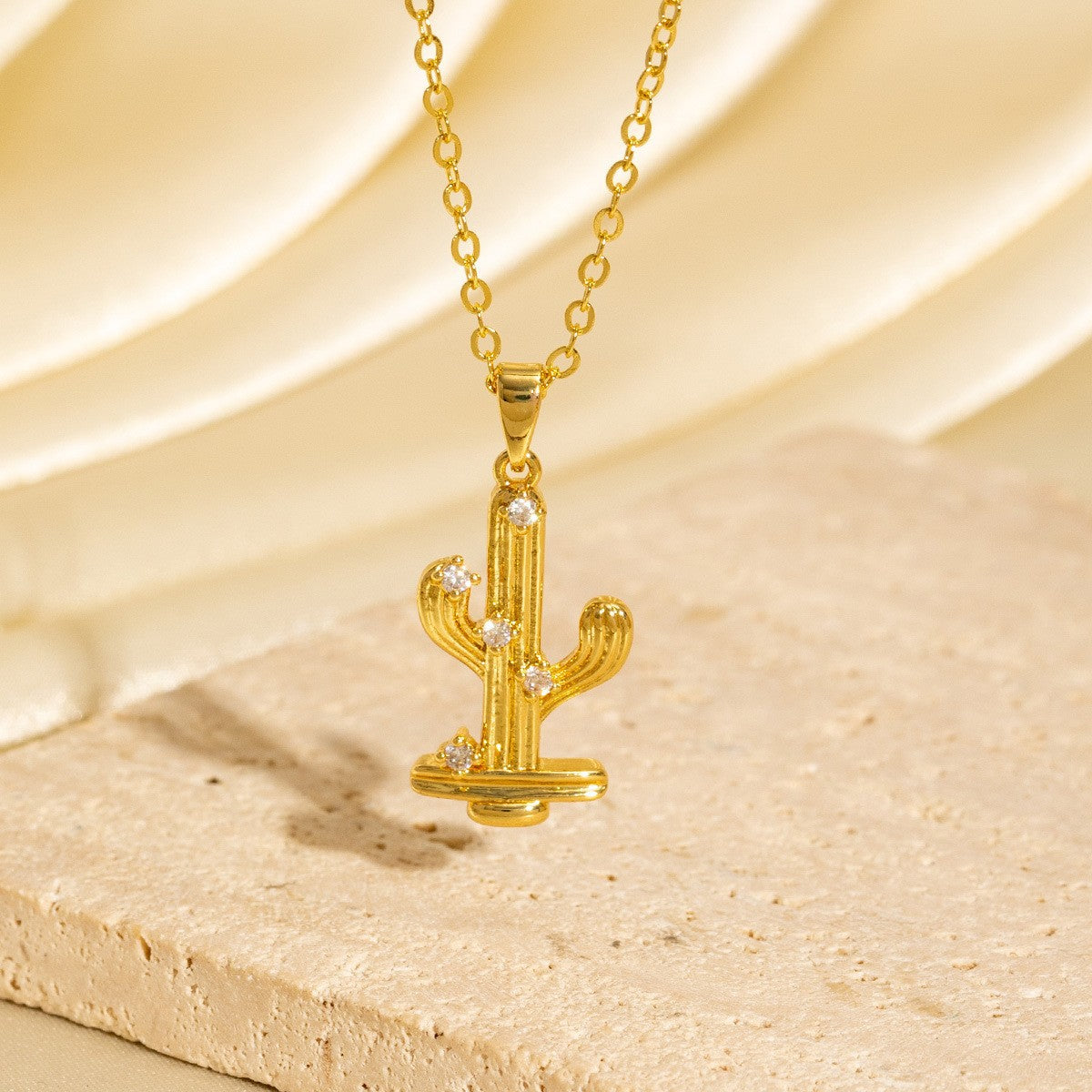 Micro-painted Zircon Droplet Niche Plant Pendant Cactus Necklace