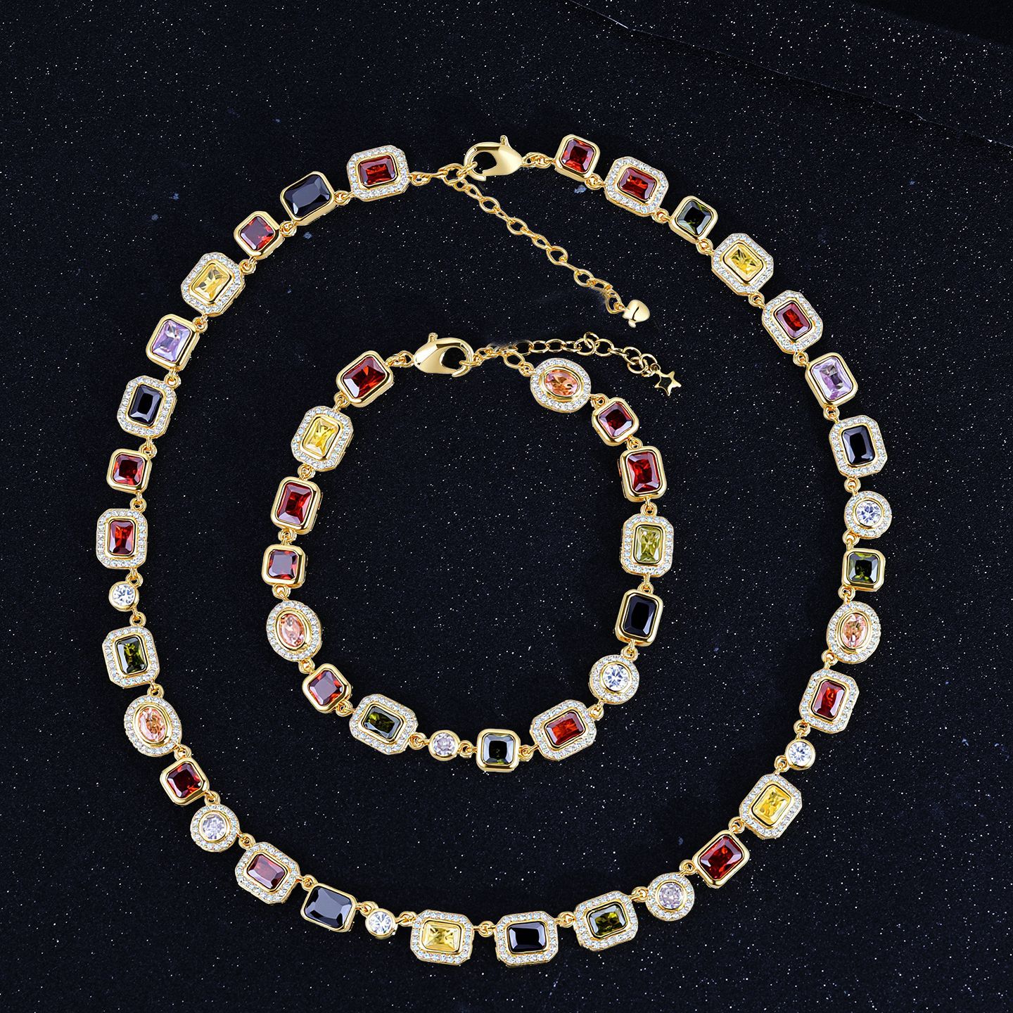 Hip-Hop Colorful Gemstone Womens Jewelry Necklace