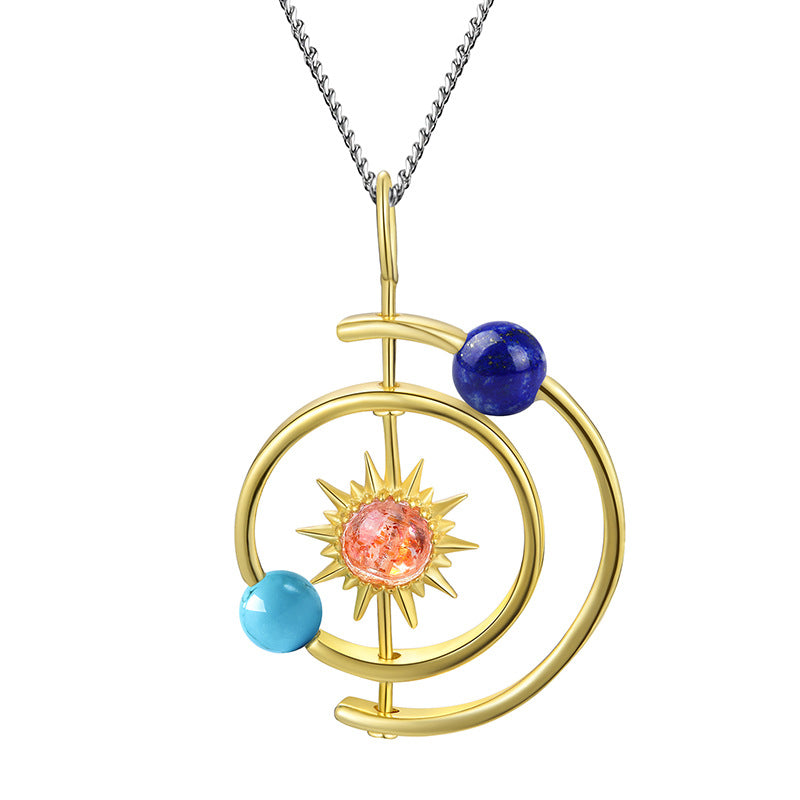 Solar System Natural Stone Sterling Silver Pendant