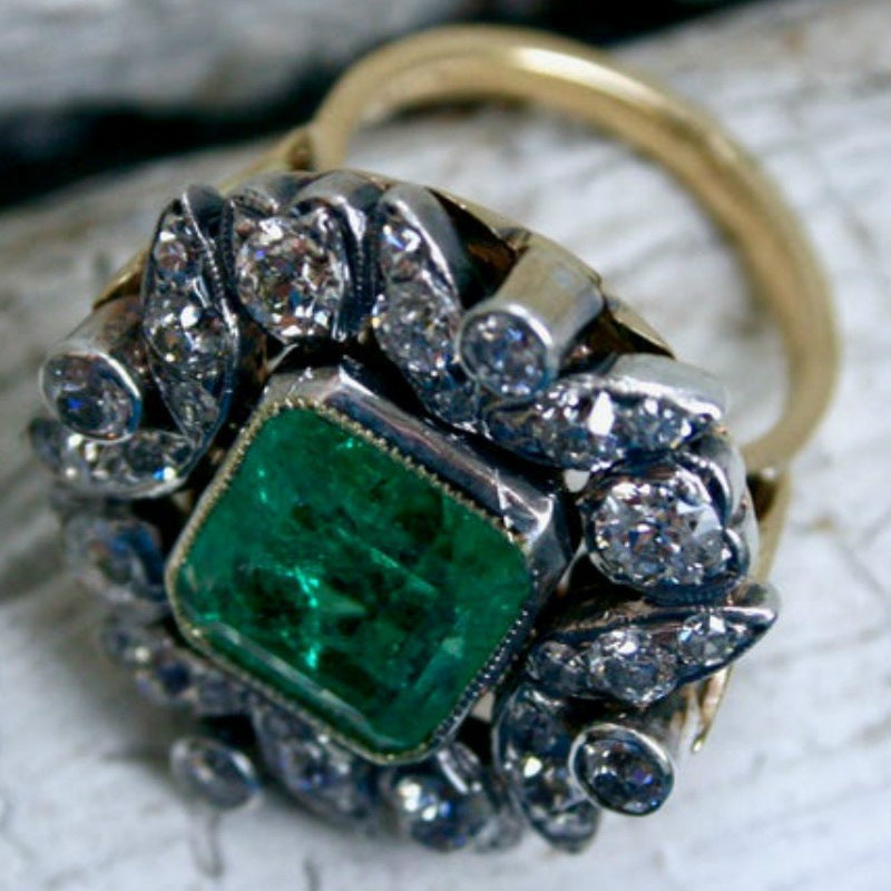 Luxurious Emerald Two-Tone Gold-Plated Ring