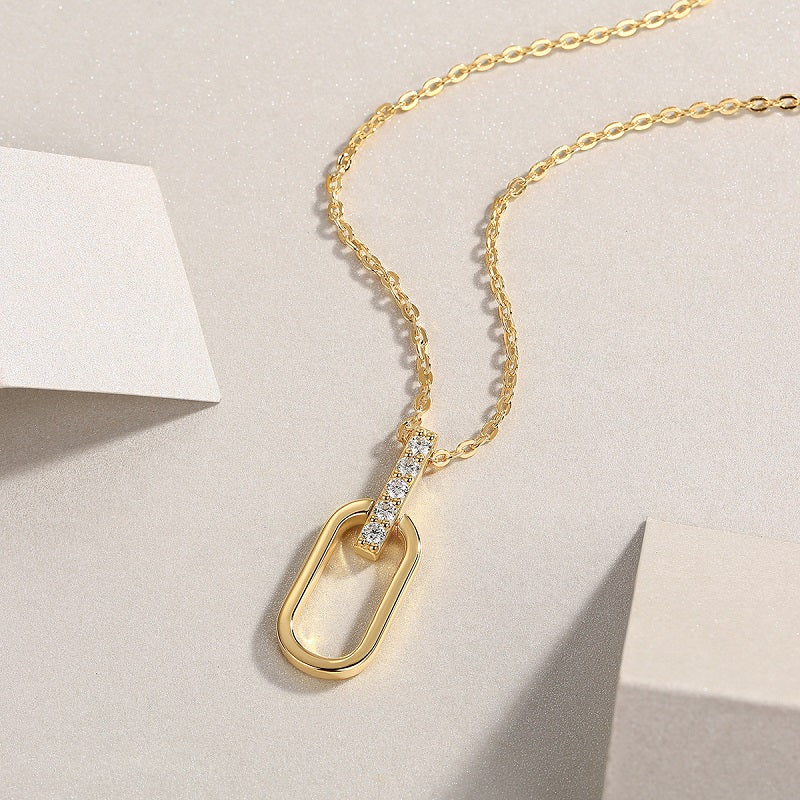 Light And Shadow Geometry - A Fashionable And Trendy Necklace Pendant Set With Top-quality Moissanite S925 And Silver Plated With Gold Can Be Tested With A Diamond Pen