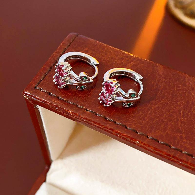 Cherry Blossom Zircon Hoop Earrings For Women S925 Sterling Silver Post Floral Crystal Ear Cuffs Elegant Lightweight Jewelry