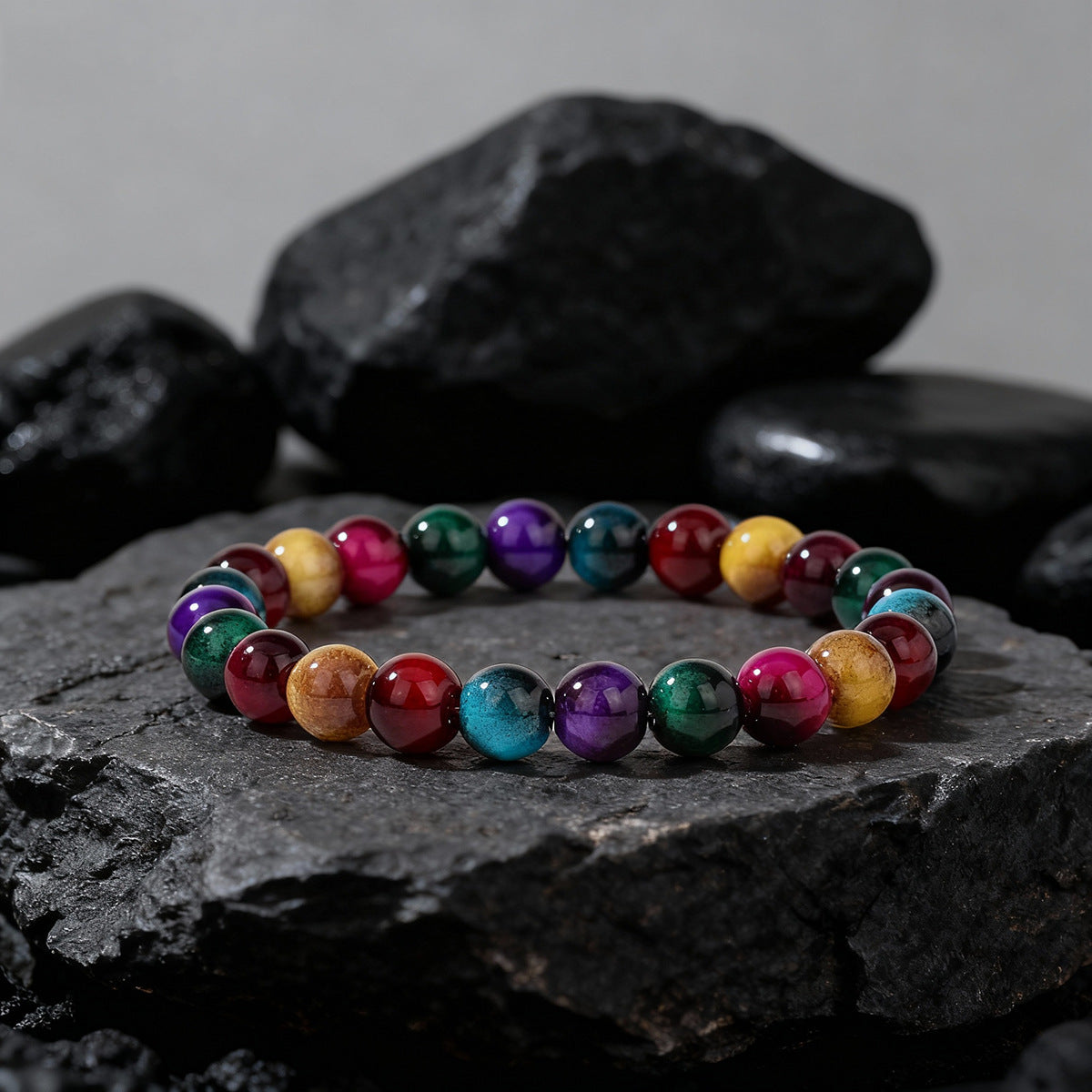 New Trendy Beaded Colorful Faux Tigers Eye Bracelet For Women