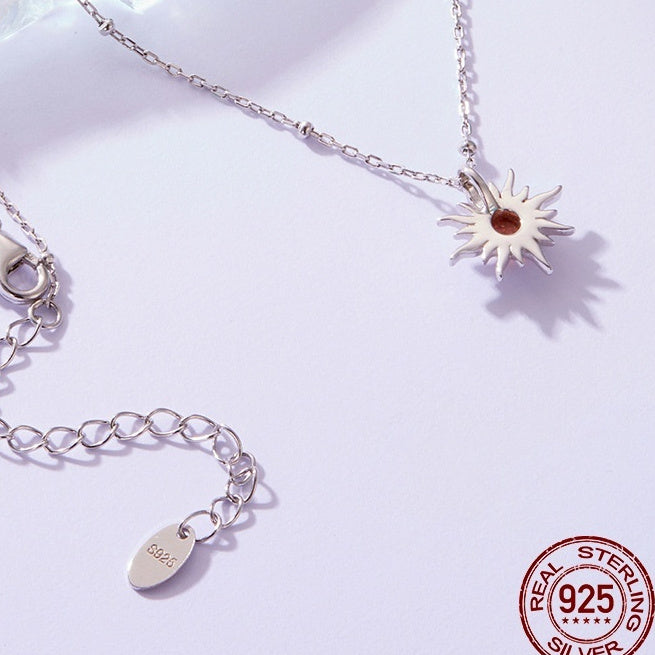S925 Sterling Silver Sun Men's And Women's Light Sunstone Lucky Necklace Clavicle Chain