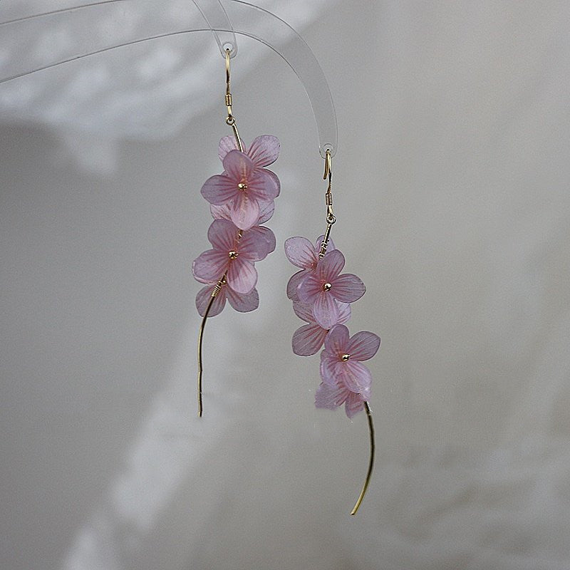Heat-Shrink Disc Lavender Hydrangea Petal Fairy Earrings