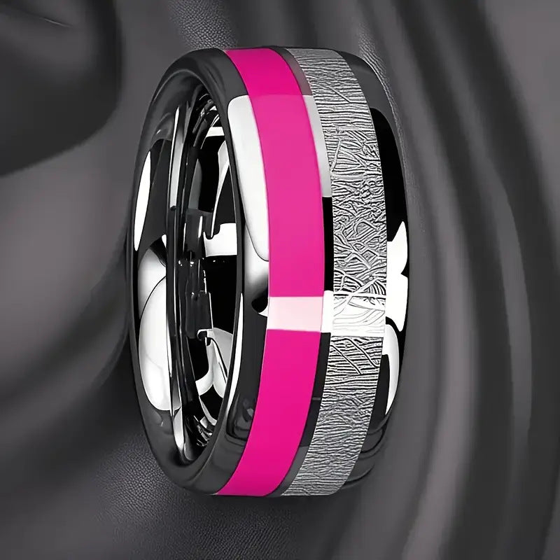 8mm Stainless Steel Ring Inlaid Stickers Men's And Women's Same Ring
