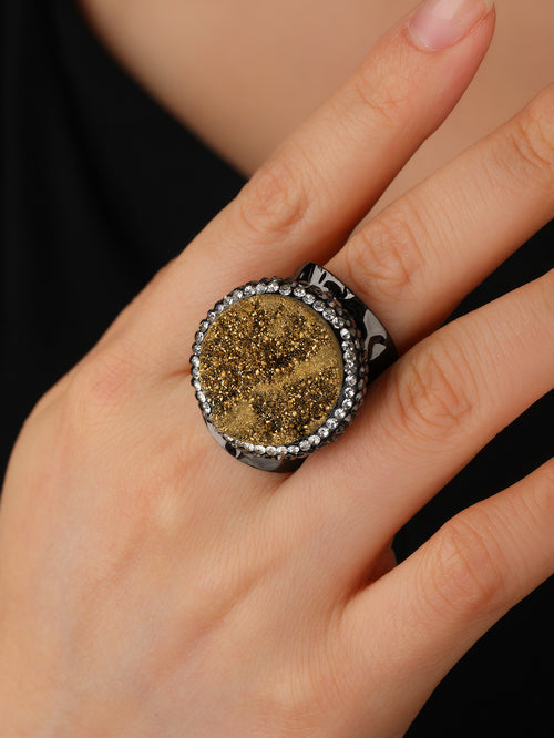 Agate Crystal Bud Round Cake Electroplated Gold Hand Inlaid Diamonds