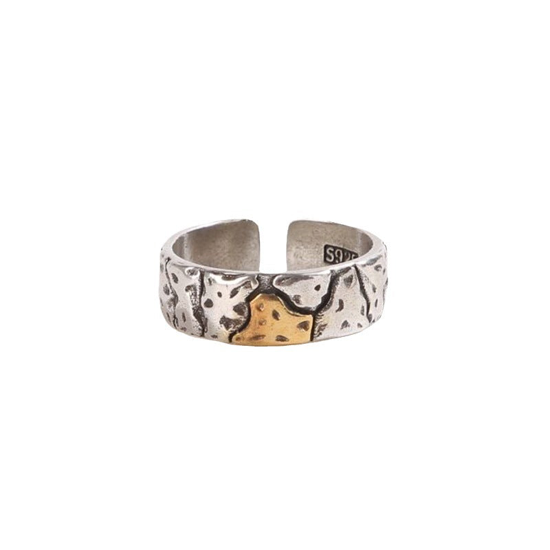 Mens Vintage Stone-Textured Ring With An Aged Cracked Finish